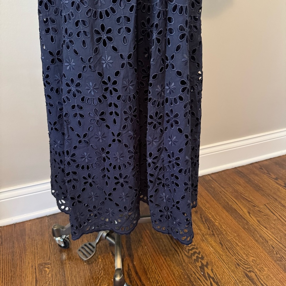 J. Crew Blue and White A-Line Midi Dress with Notched Collar - Picture 2 of 13